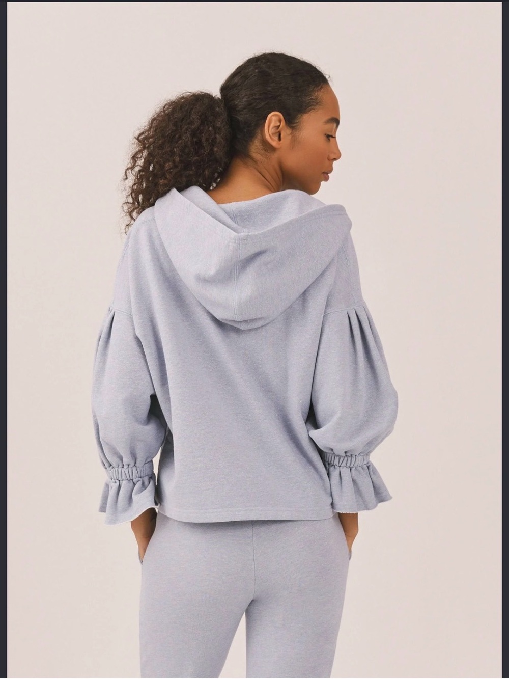 Something Navy Sophia Light Blue Lace-Up Hoodie with Tassels and shimmer - Picture 2 of 13